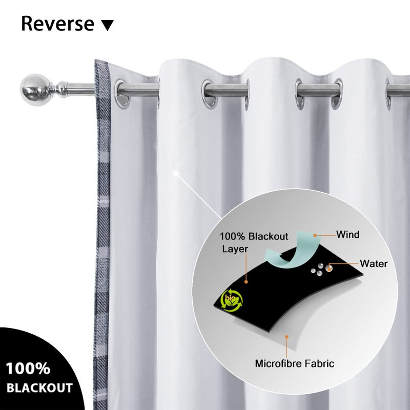 always4u Plaid Curtains for Bedroom Living Room 100% Blackout Thermal Fully Lined Woolen Look Check Drapes Grey Grommet Curtains 63 Inch Length 2 Panels Grey - Image 4